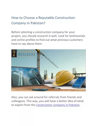 How to Choose a Reputable Construction Company in Pakistan?