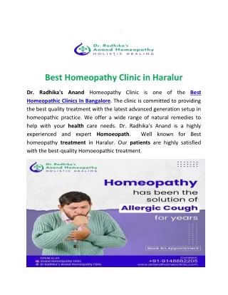 Best homeopathy clinic in Bangalore | Dr. Radhika's Anand Homeopathy Clinic