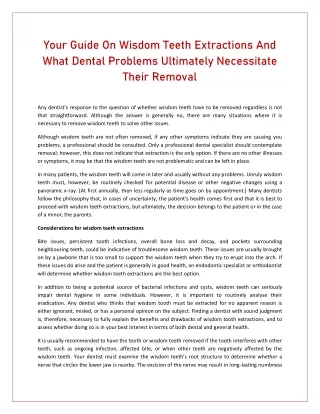 Your Guide On Wisdom Teeth Extractions And What Dental Problems Ultimately Necessitate Their Removal