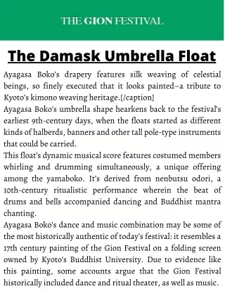 The Damask Umbrella Float | Ayagasa Boko’s | The Gion Festival