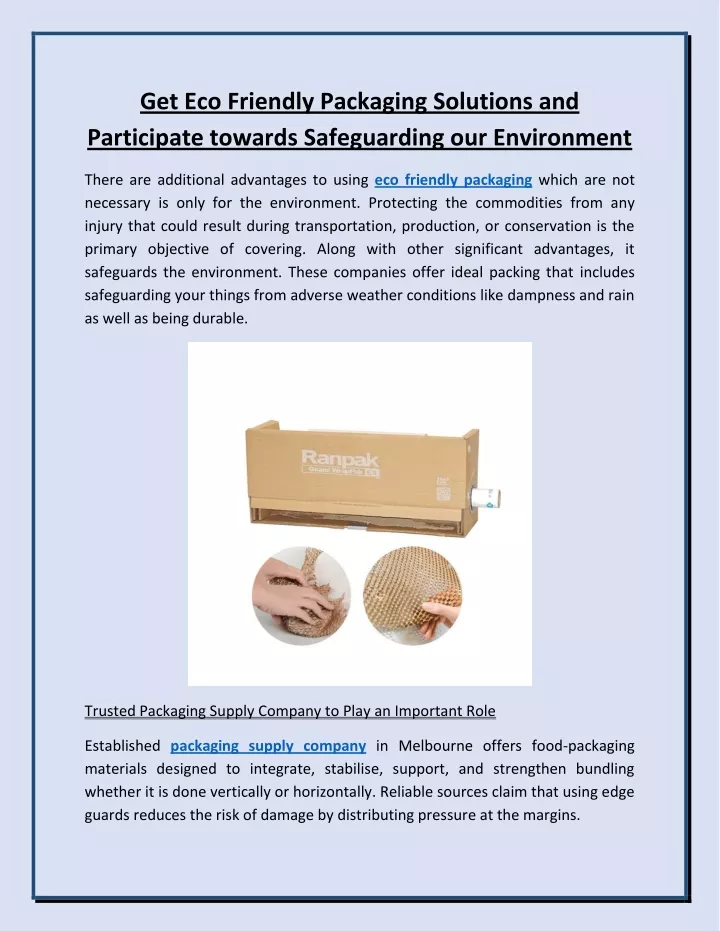 get eco friendly packaging solutions