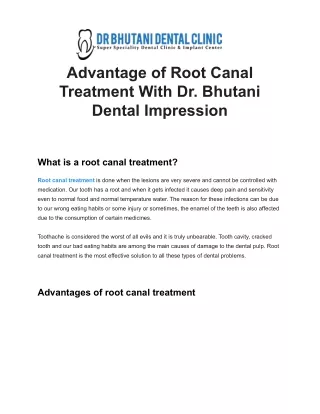 Advantage of Root Canal Treatment With Dr. Bhutani Dental Impression