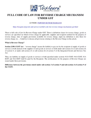full code of law for reverse charge mechanism