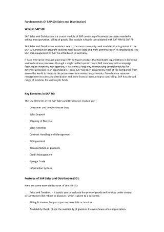 fundamentals of sap sd sales and distribution