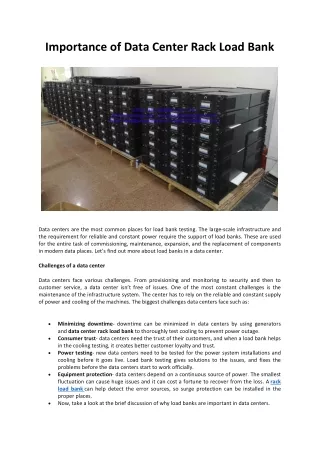 Need of Data Center Rack Load Bank