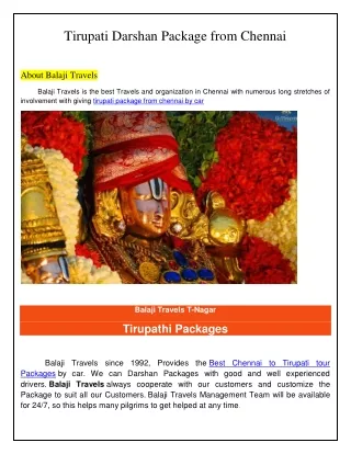 Tirupati Darshan Package from Chennai