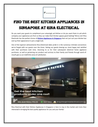 Find the best Kitchen Appliances In Singapore at Rina Electrical