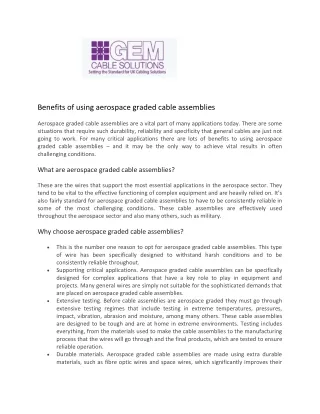 benefits of using aerospace graded cable
