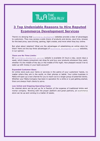 3 Top Undeniable Reasons to Hire Reputed Ecommerce Development Services