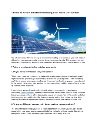 3 points to keep in mind before installing solar