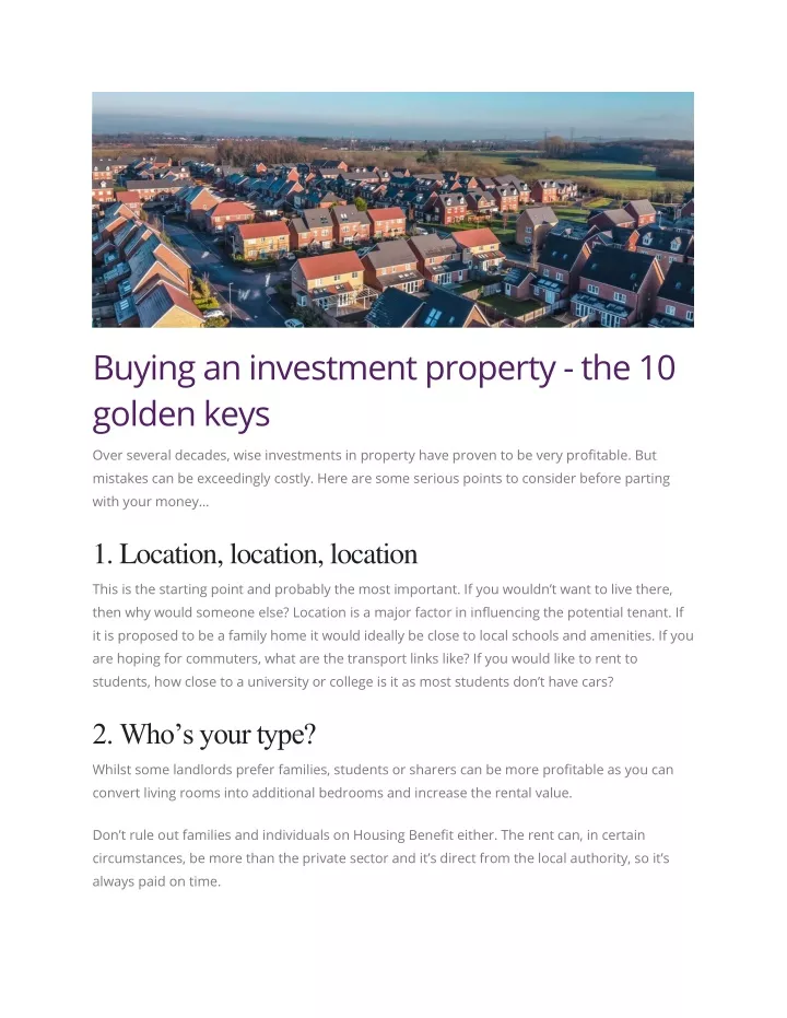 buying an investment property the 10 golden keys