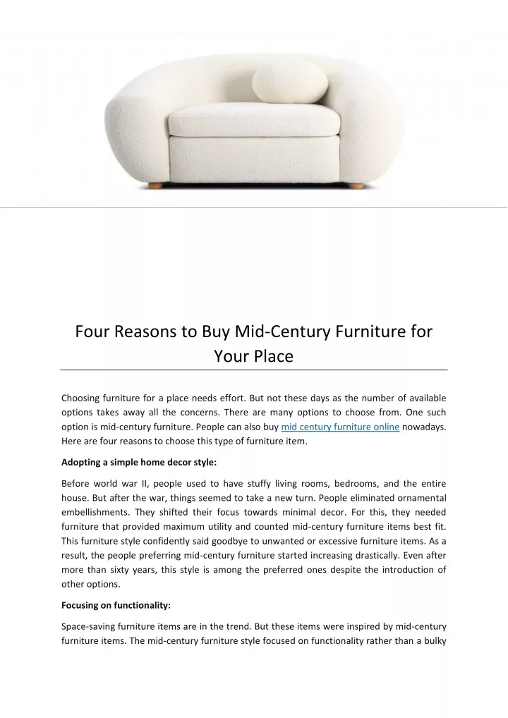 four reasons to buy mid century furniture