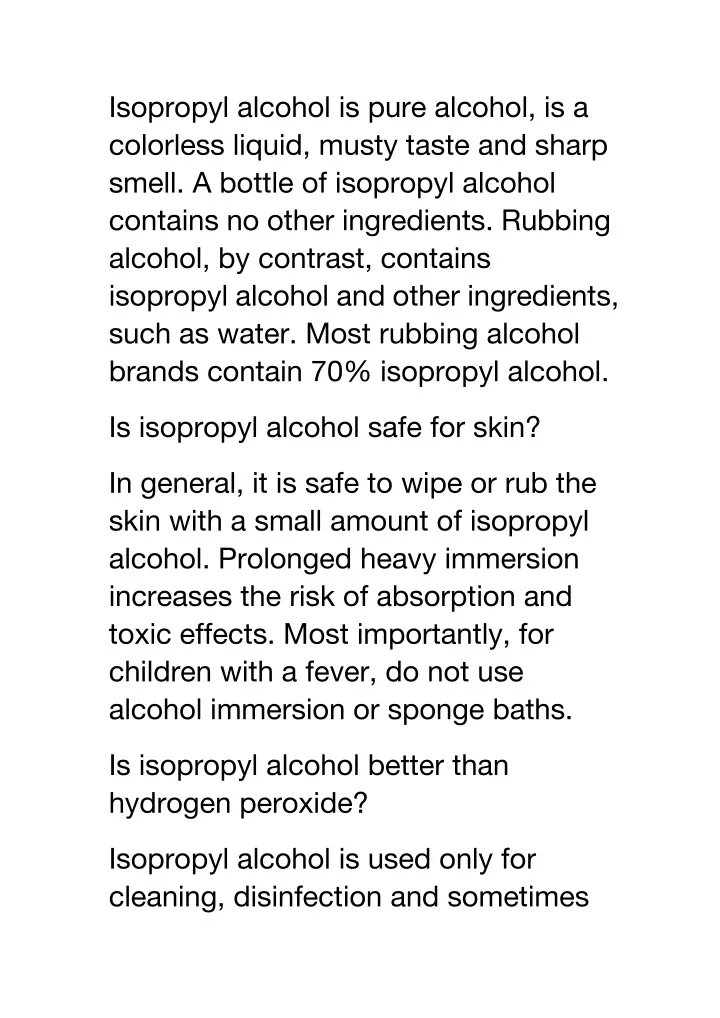 isopropyl alcohol is pure alcohol is a colorless