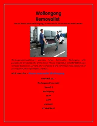 House Removalists Wollongong