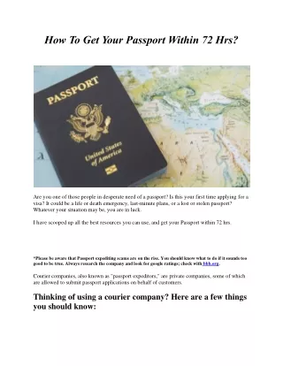 how to get your passport within 72 hrs