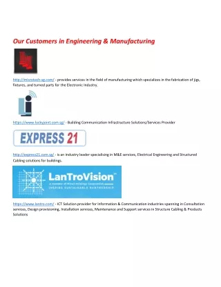Our Customers in Engineering & Manufacturing 2019