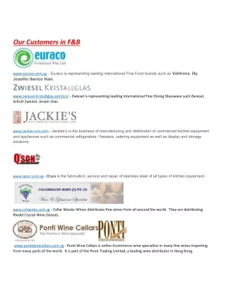 Our Customers in F&B 2019