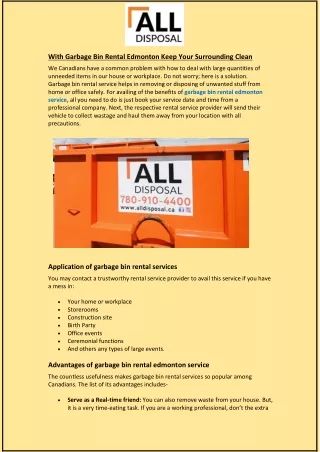 with garbage bin rental edmonton keep your