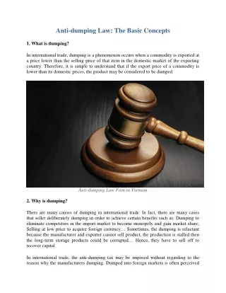Anti-dumping Law The Basic Concepts