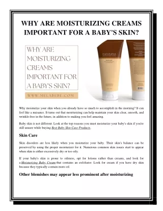 Why Are Moisturizing Creams Important for a Baby's Skin