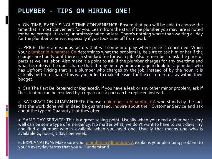 plumber tips on hiring one