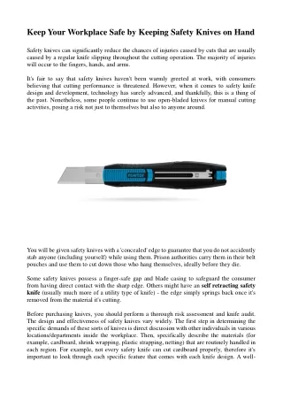 Keep Your Workplace Safe by Keeping Safety Knives on Hand