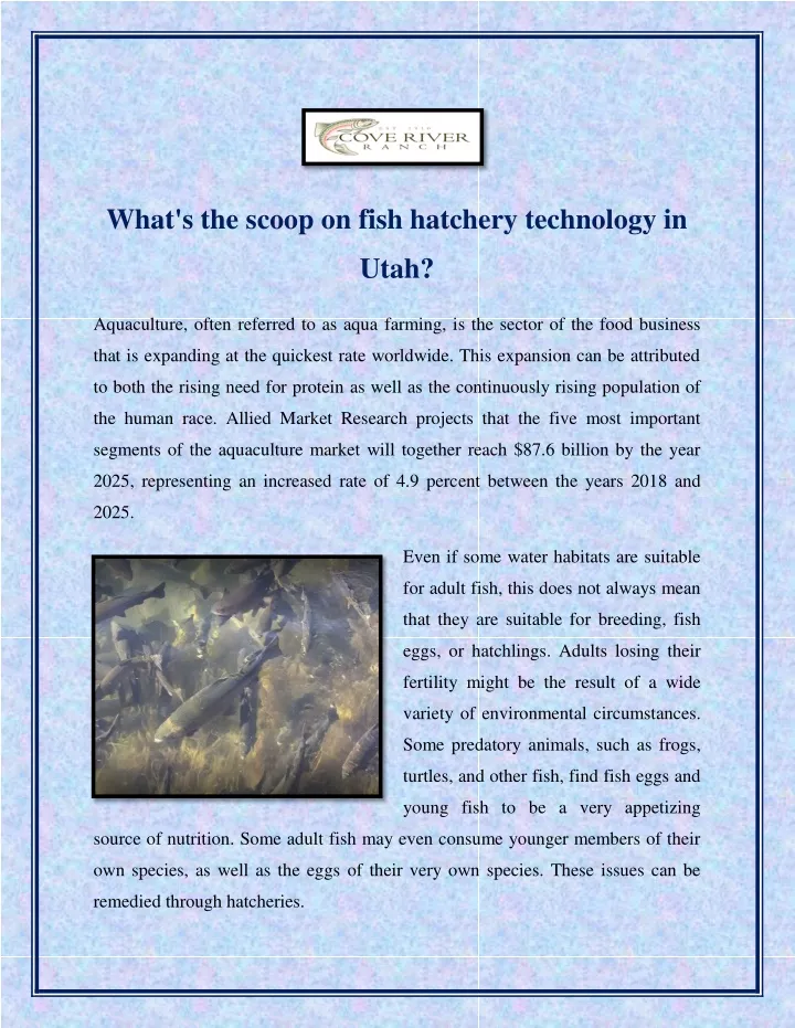 what s the scoop on fish hatchery technology in