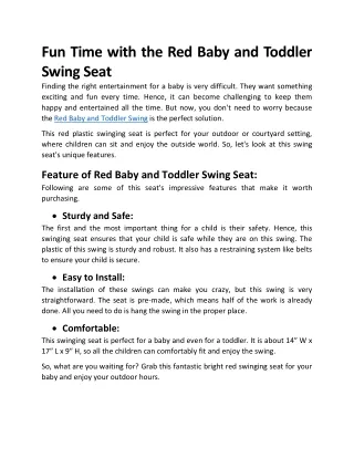 fun time with the red baby and toddler swing seat
