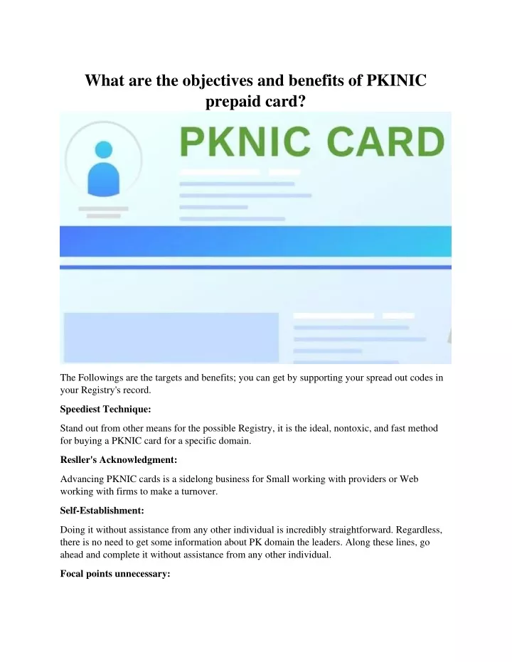 what are the objectives and benefits of pkinic