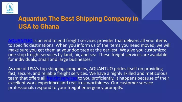 aquantuo the best shipping company in usa to ghana