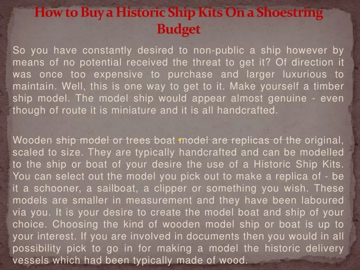 how to buy a historic ship kits on a shoestring budget