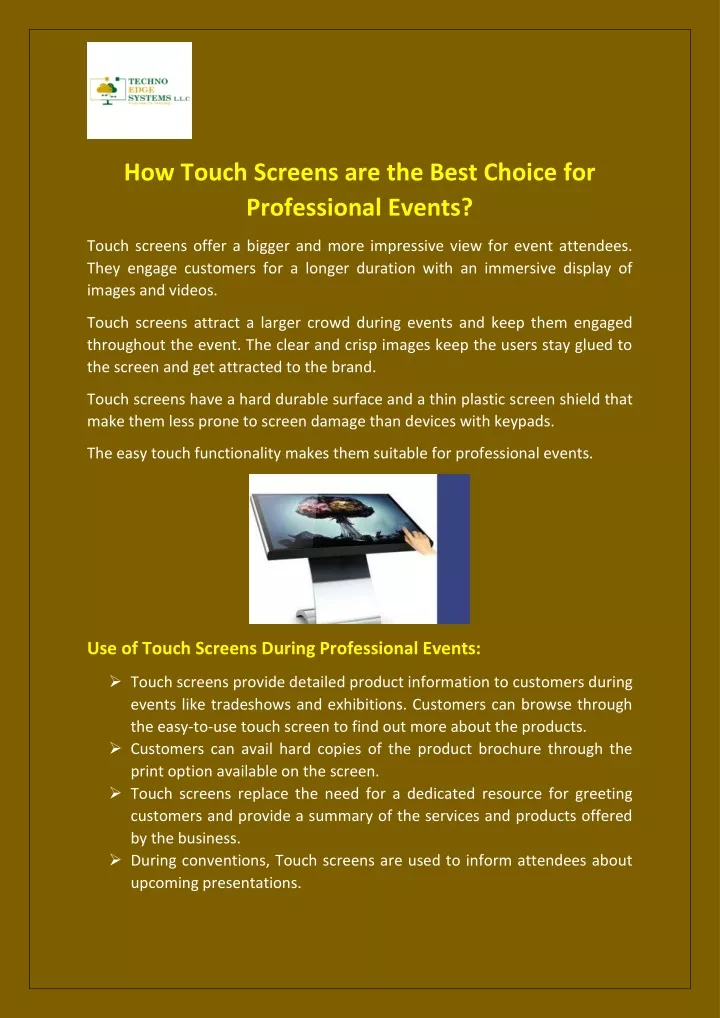 how touch screens are the best choice