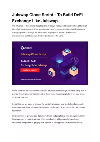 julswap clone script to build defi exchange like