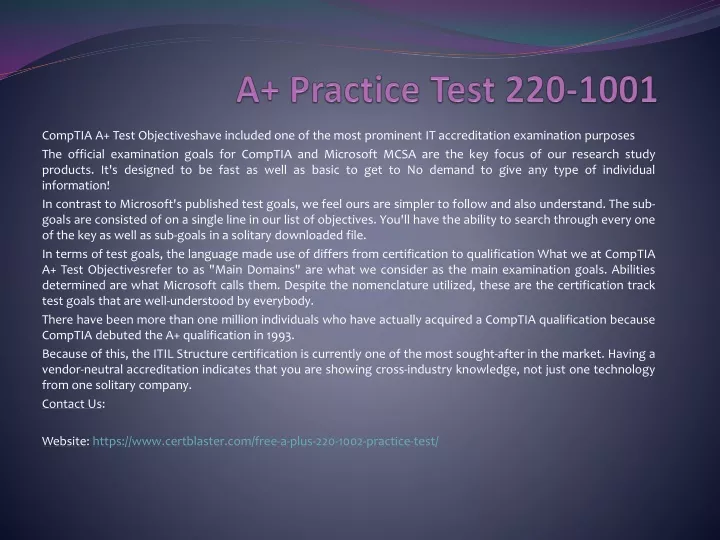 a practice test 220 1001