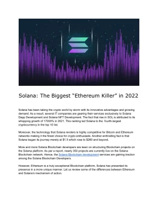 solana the biggest ethereum killer in 2022
