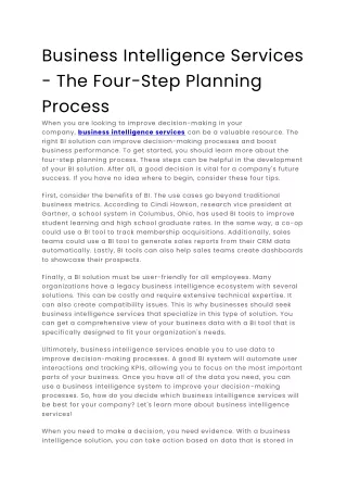 Business Intelligence Services - The Four-Step Planning Process