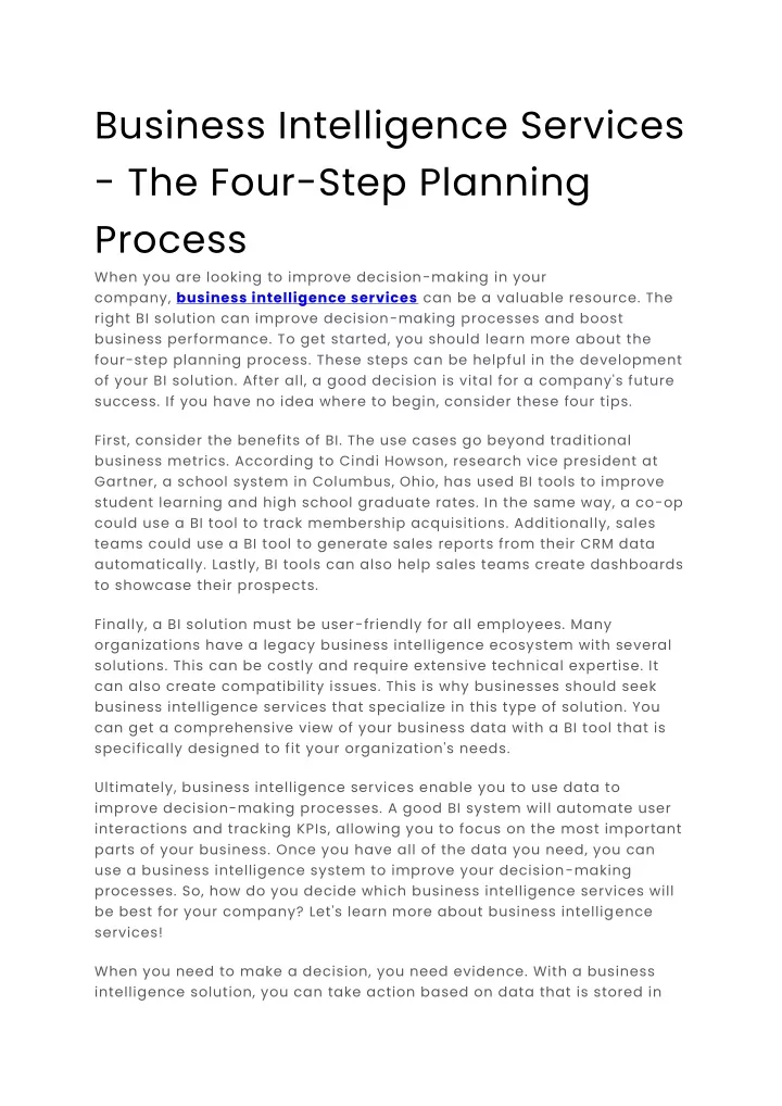 business intelligence services the four step