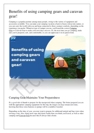 benefits of using camping gears and caravan gear