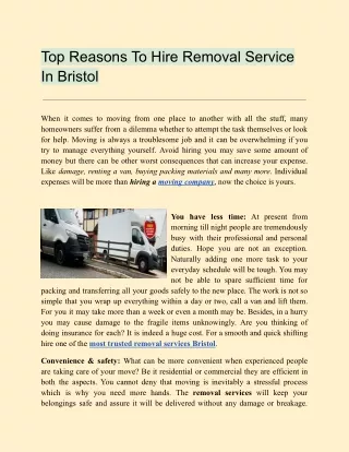 Top Reasons To Hire Removal Service In Bristol