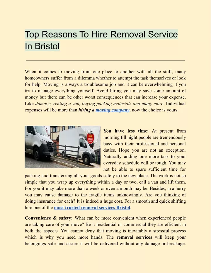 top reasons to hire removal service in bristol