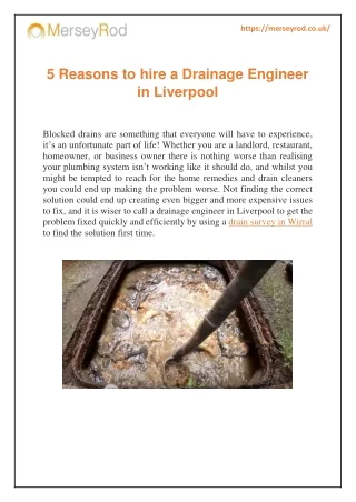 5 Reasons to hire a Drainage Engineer in Liverpool