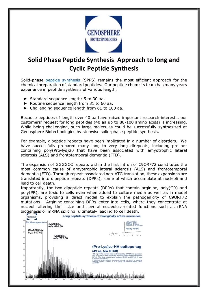 solid phase peptide synthesis approach to long