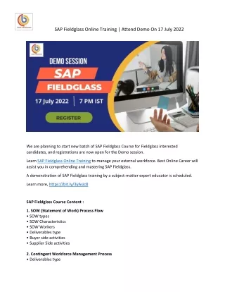 SAP Fieldglass Online Training | Attend Demo On 17 July 2022