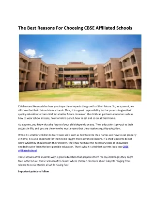 The Best Reasons For Choosing CBSE Affiliated Schools