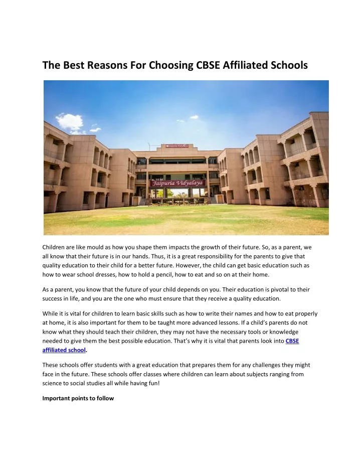 the best reasons for choosing cbse affiliated
