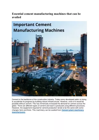 essential cement manufacturing machines that