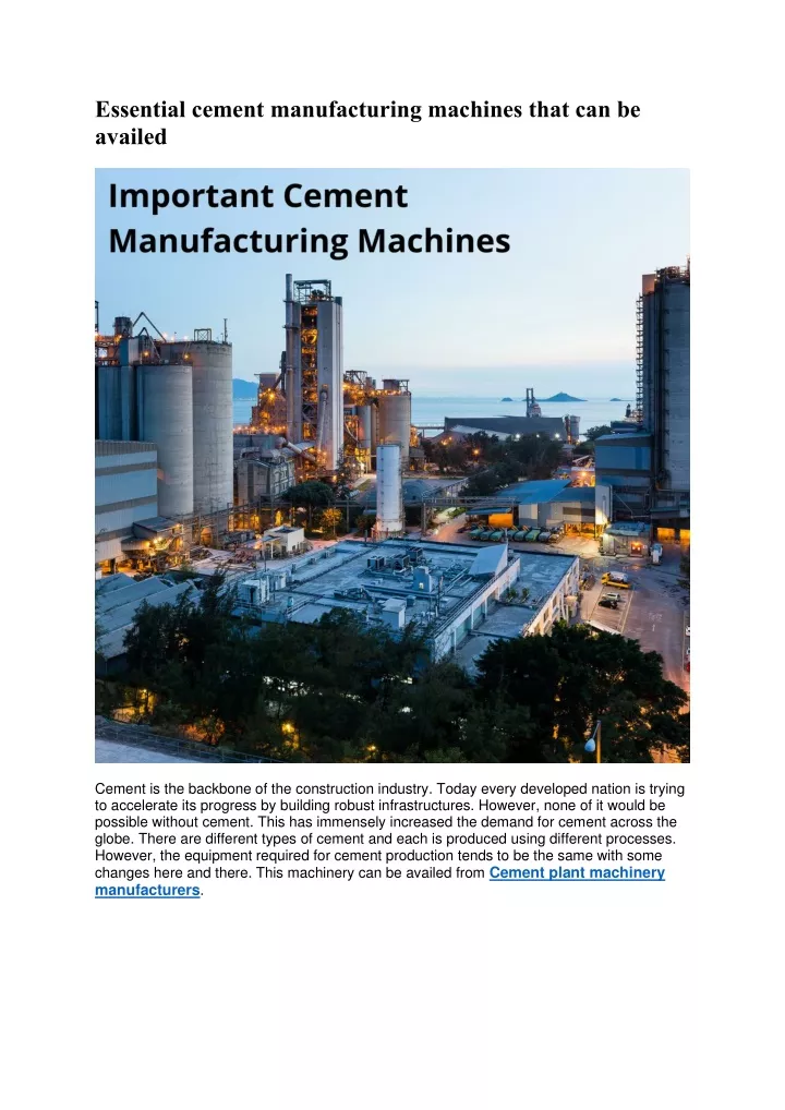 essential cement manufacturing machines that