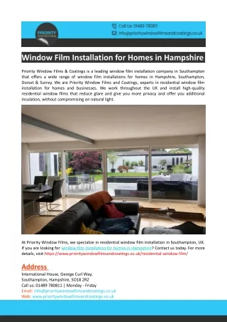 Window Film Installation for Homes in Hampshire