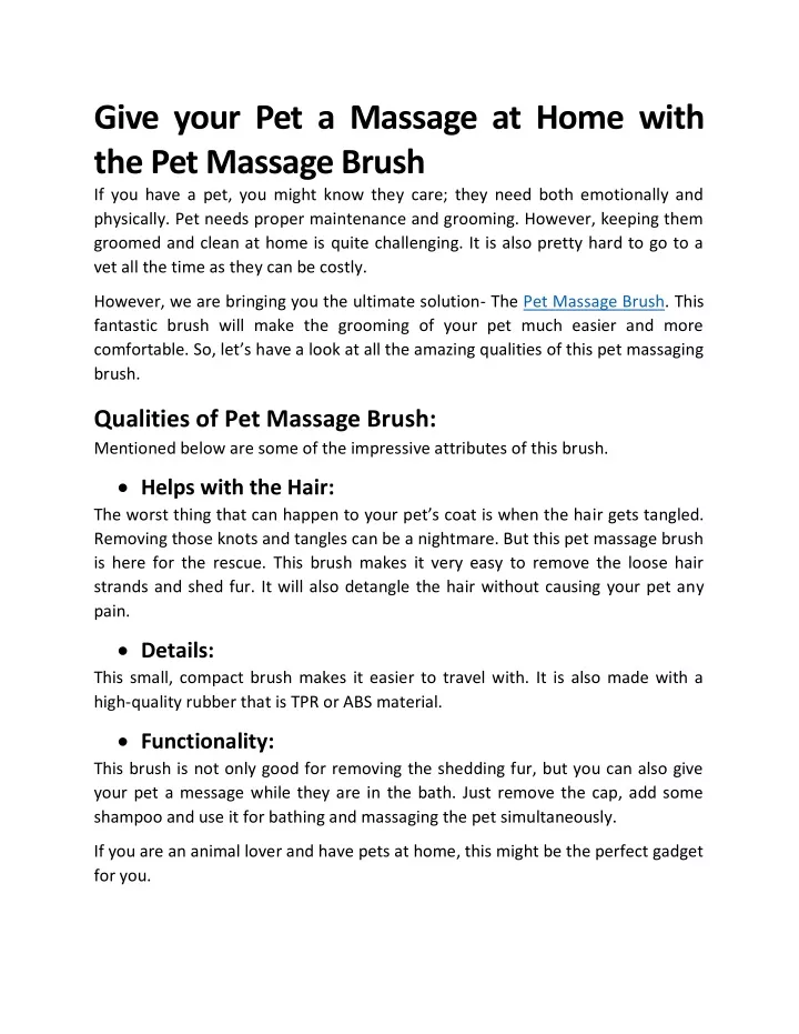 give your pet a massage at home with