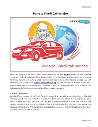 Pune to Shirdi Cab Service